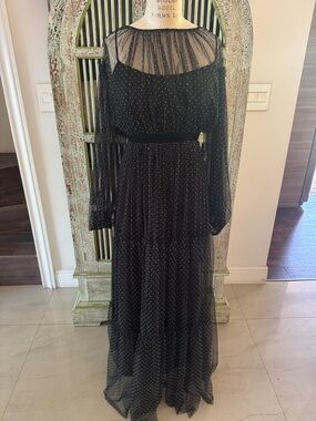 BCBGMaxAzria Black Sheer Polka Dot Maxi Dress